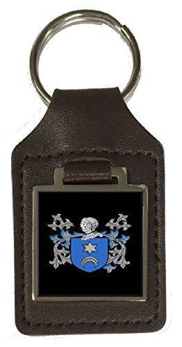 Porte-clé en cuir Jenner avec blason familial marron : l'élégance artisanale au quotidien
