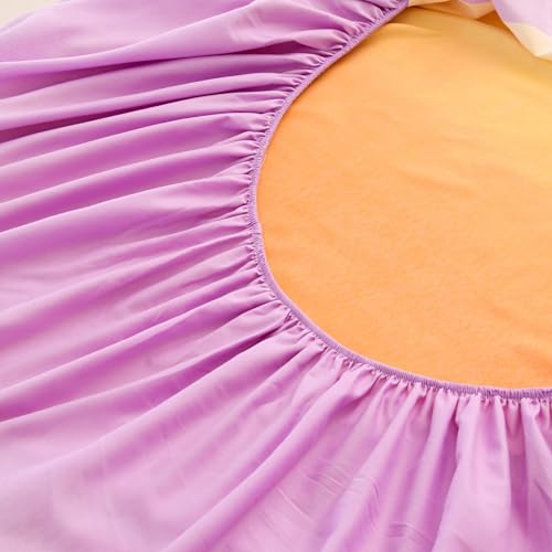 Image of Bedding Fitted Sheet with Deep Pocket,Thicken Printed Fabric Bed Sheets (Orange, Queen)