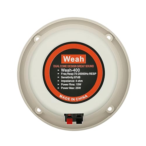 Image of HiQltyla 5.25 Inch Waterproof Marine Boat RV Hot Tub Outdoor Speaker, WEAH-400 25 Watt Dual Cone 2 Way Full Range White Color (Sold as a Pair)