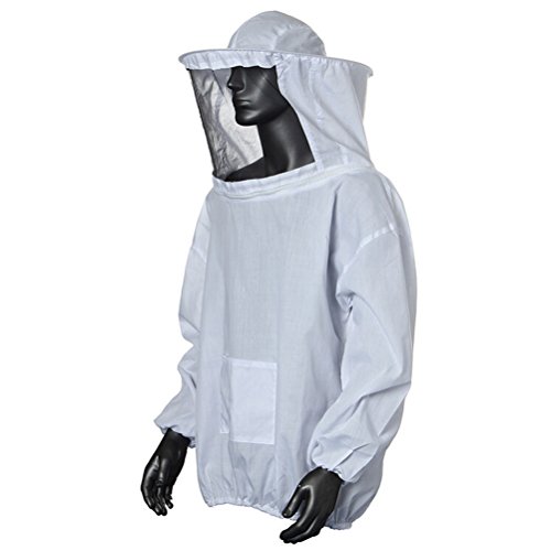 Beekeeping Veil With Bee Keeping Suit - Professional Small/Medium Beekeeper Jacket Pull Over Smock Round Hat & Protective Long Sleeve Beehive Supplies For Head Neck Face Protection (1 Piece, White)