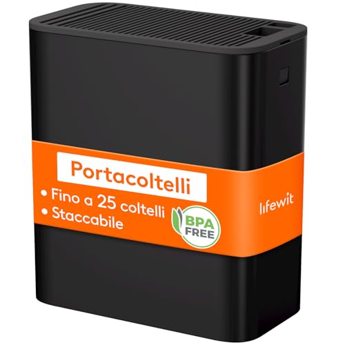 Grande Capacità: Questo porta coltelli cucina può contenere fino a venticinque coltelli, in base alle loro dimensioni, oltre a un paio di forbici da cucina e un affilatore. Offre una soluzione salvaspazio che mantiene i coltelli ordinati e facilmente accessibili, ottimizzando lo spazio sul piano di lavoro