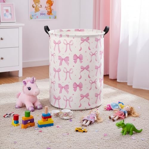Image of Baby Laundry Basket Baby Hamper for Nursery Girl Kids Butterfly Hamper Cute Storage Bin Organizer Butterfly Room Decor for Home(Dreamy Bowknot)