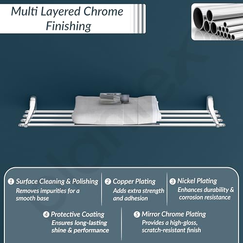 Image of Plantex Rich Brass 24-inch Towel Rack for Bathroom /Towel Hanger for Bathroom /Towel Stand /Bathroom Accessories - Unique (Chrome)