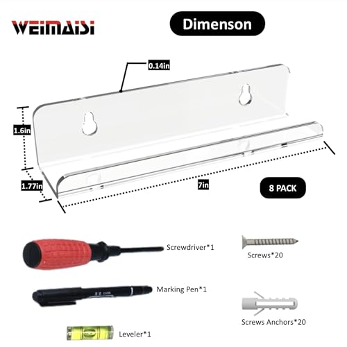 Weimaisi WMS-001 Clear Vinyl Record Shelf Wall Mount 8 Pack 7 Inch thumb #3