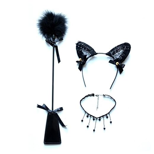 Rawdah- Sexy Pluma de cortical raqueta/Whip adulto pelo accesorios + aro + collar de regalo de amor