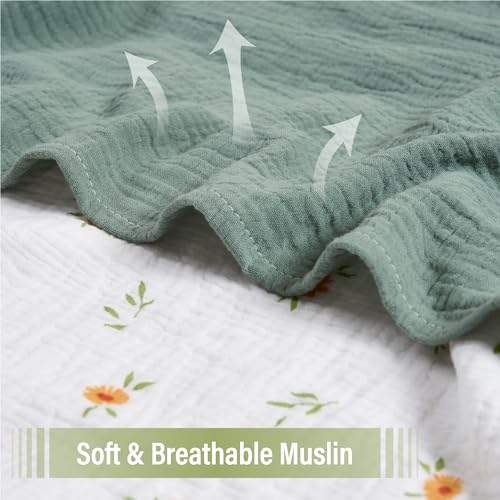 Image of Meracorallo Muslin Swaddle Blanket, 100% Cotton Receiving Blanket Soft and Breathable Swaddle Wrap for Baby Boys and Girls (Roman Green)