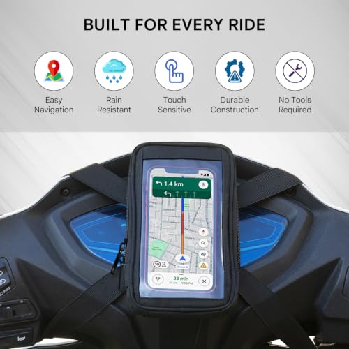 Image of Humble Universal Scooty & Scooter Mobile Holder Touch-Friendly Water-Resistant Phone Mount with Storage Pocket and Anti Slip Handlebar Grip for Activa, Jupiter, Access, Fits Up to 6.8 Inch (Black)