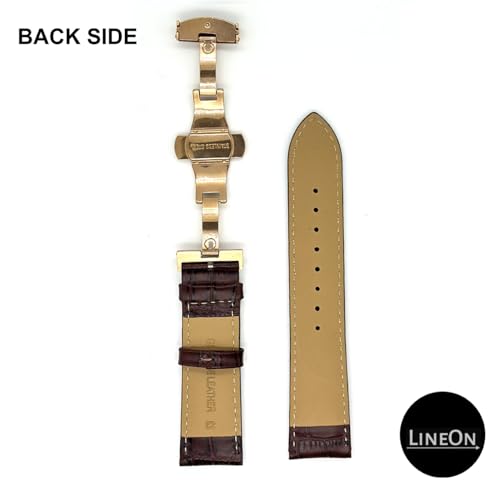 Image of Lineon 22mm Half Padded Premium Leather Mens Watch Strap with ButterFly Lock For Branded Watches Tool and Pins Include