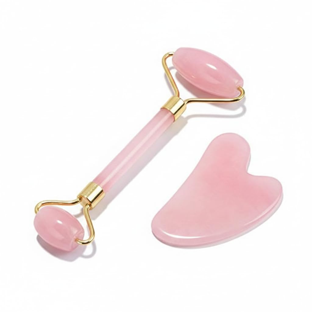 Rose Quartz Face Roller and Gua Sha Set, Manual Massager for Face, Eye, Neck, 100% Natural Rose Quartz, Pink Jade Roller for Reducing Dark Circles & Wrinkles-image-45