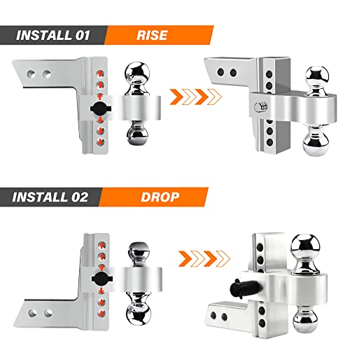 Proeze Adjustable Trailer Hitch Ball Mount, Fits 2-Inch Receiver, 6-Inch Drop/Rise Aluminum Drop Hitch, 12500Lbs, 2-Inch And 2-5/16-Inch Balls Equipped With 2 Latches With Locks #TOP2