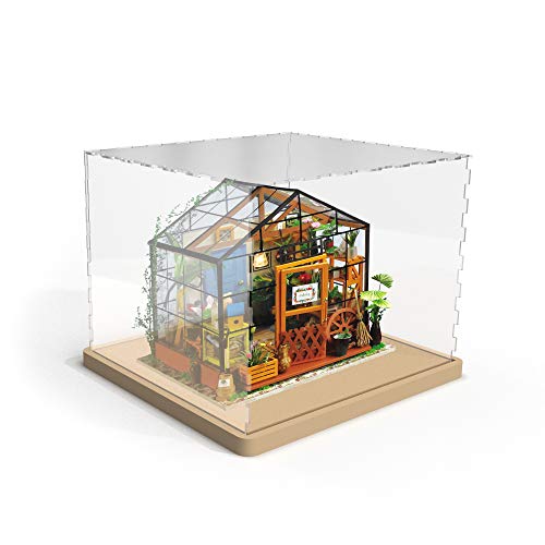 Hands Craft Miniatures Dollhouse Display Case – Acrylic Dust Cover Wooden Base Transparent Clear Dustcover Collectibles Diy House Model Assemble Box (Df01M) #TOP1