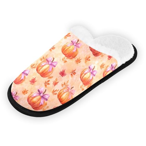 Purple Bow Autumn Pumpkin Slippers For Women Men Soft Memory Foam Non-Slip Hallowmas Winter Indoor House Shoes Travel Slipper2