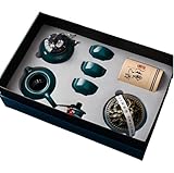  HUMOCHUSON Coffret Cadeau De 7 Pièces De Service À Thé Kung Fu Portable En Céramique De Style Ancien Chinois - Vert Foncé