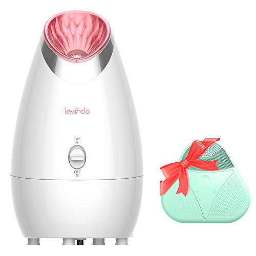 Facial Steamer-Lavinda Nano Ionic Face Steam for Home Spa-Unclogs Pores-Blackheads-Temperature Controller Protection Facial Warm Mist Humidifier Sinuses Moisturizing with Silicone Facial Brush