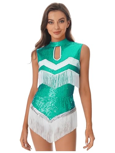 Yruioon Disfraz de animadora para mujer, uniforme de animadora, vestido de baile con lentejuelas, vestido de baile, vestido de baile, Halloween, carnaval, disfraz azul, verde, S