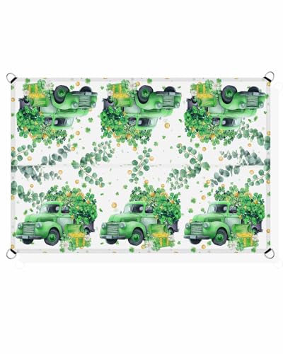 Sun Shade Sail 12' x 16', St. Patrick's Day Sun Blocking Shades Privacy Outdoor Covering, Green Lucky Clovers Truck Eucalyptus Leaves Shade Cloth for Patio Deck Terrace Garden Lawns Beach Backyard