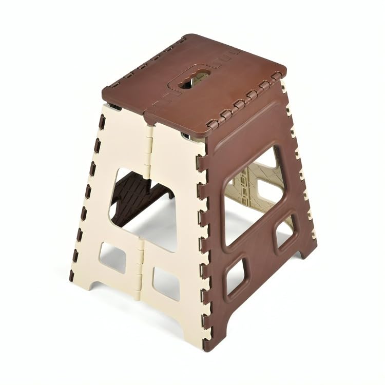 Image of U-MAX 18 Inch Folding Stool - Compact, Portable Step Stool for Kids & Adults, Lightweight Plastic Design, Slip-Resistant, Ideal for Kitchen, Bathroom, Camping & Travel (Brown / 18 inch)