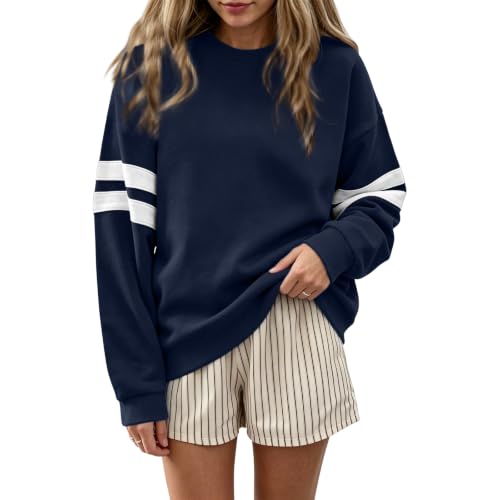 Oversized Sweatshirt for Women Drop Shoulder Varsity Striped Sweat Shirt - image 3
