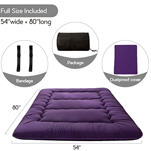 Image of MAXYOYO Japanese Floor Mattress Futon Mattress, Thicken Sleeping Pad Foldable Roll Up Floor Futon for Adults Tatami Mat Dormitory Lounger, Purple, Full Size