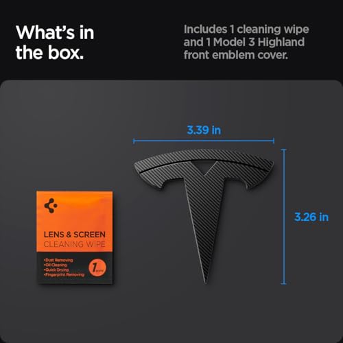 Image of Spigen Front Emblem Logo Full Cover Sticker for Tesla Model 3 Highland (Standard, Premium & Performance 2026 /2025 /2024) - Carbon