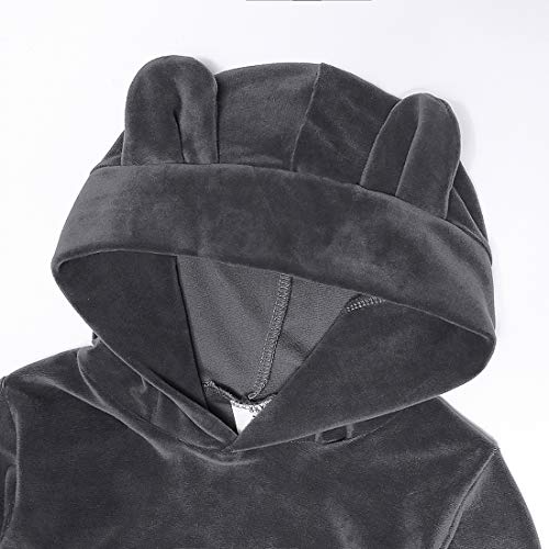 Image of Boys Girls Velvet Hooded Tracksuit Sweatshirt Top + Sweatpants Hoodie Outfit Set