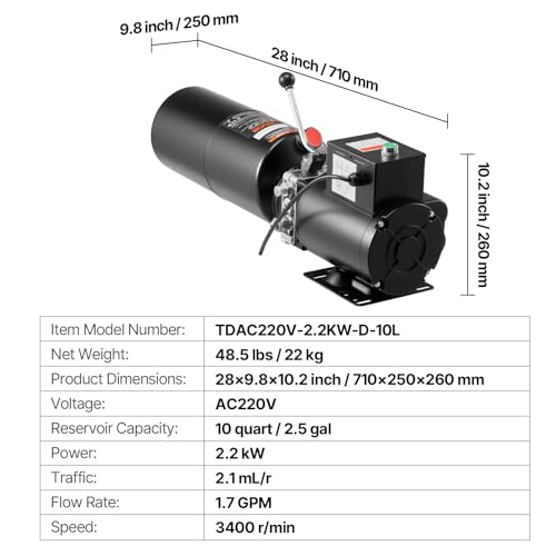 Bomba hidráulica VEVOR de simple efecto con dimensiones de 710 x 250 x 260 mm 7