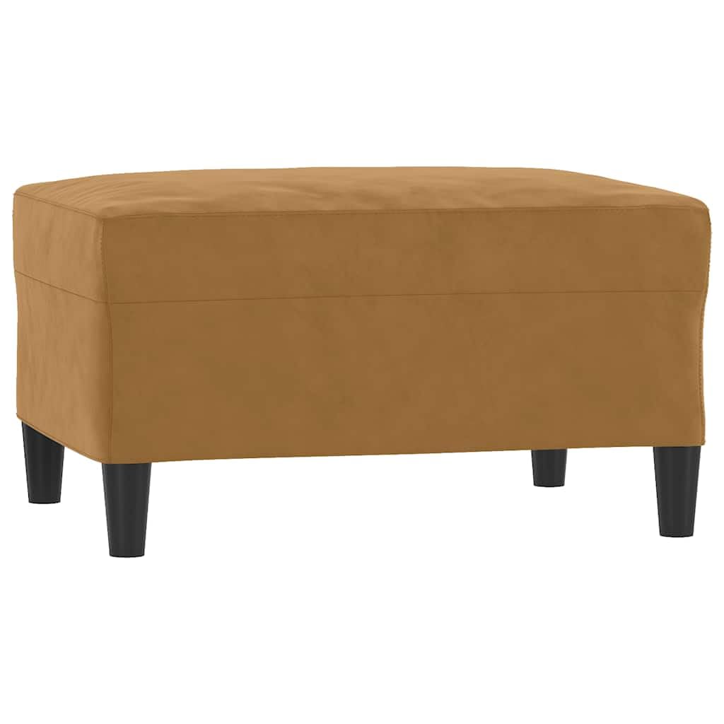 Juego de 4 sofás de terciopelo marrón – Moderno juego de sofá incluye 3 plazas, 2 plazas, sillón y reposapiés con 6 cojines – Elegante conjunto de sofá para salón y salón