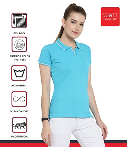 Image of Scott International Women's Regular Fit 100% Pure Organic Cotton Polo T-Shirt | Womens Polo Collar Neck T-Shirt | Cotton Plain Polo Neck Half Sleeve T-Shirt | Tshirts for Women