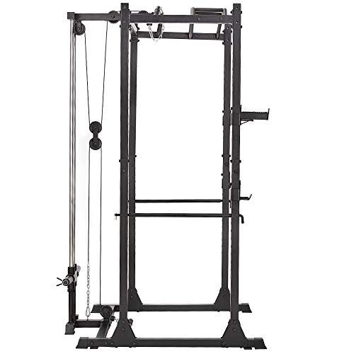 papababe Power Cage with LAT Pulldown 1200-Pound Capacity High Capacity Power Rack Home Gym Equipment