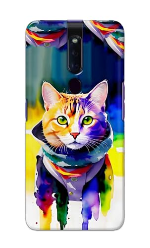 Image of Printed Hard Back Cover for Oppo F11 Pro Back Cover (Coloured Cat) -190724(EA)