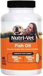 Nutri-Vet Fish Oil Supplements for Dogs | Skin and Coat Omega 3 Supplement | Dog Dry Skin & Dog Shedding Support | 100 Count Softgels
