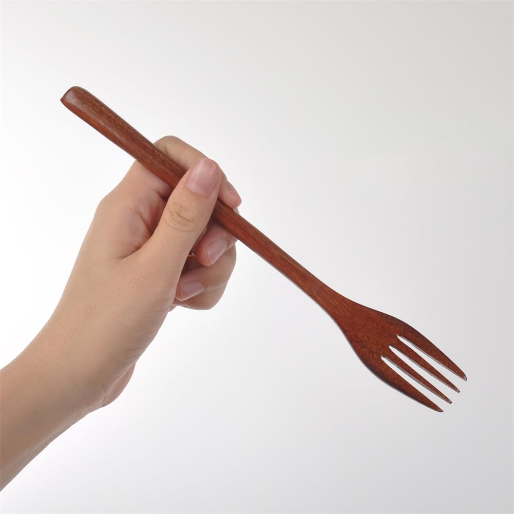 2 Pieces Wooden Forks, 8.8"" Wood Utensils Set, Kitchen Dinner Fork for Food, Desserts, Salad, Fruit, Wood Cutlery for Travel, Brown — Amazon image 7