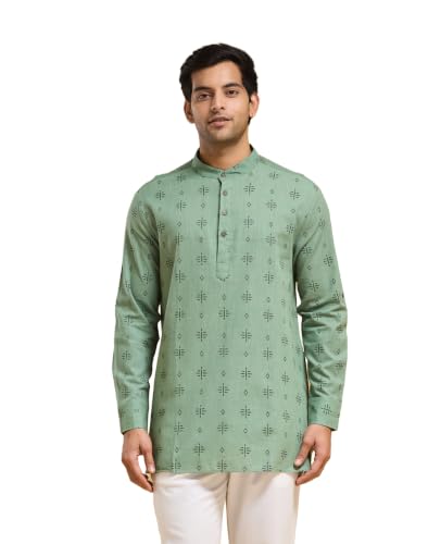 Image of Fabnu by Fabindia Men's Cotton Printed Relaxed Fit Straight Short Kurta