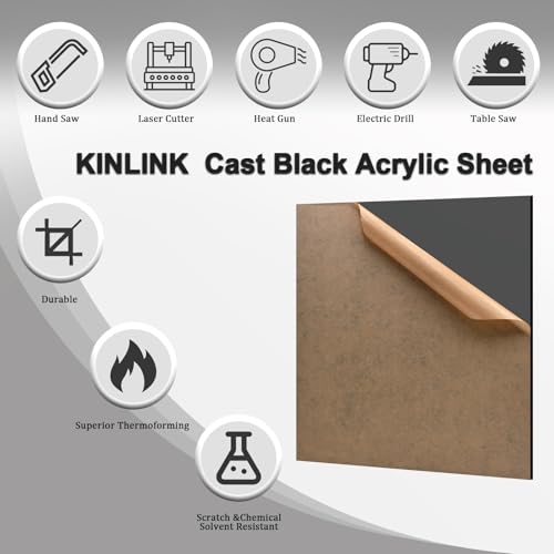 Image of KINLINK 12x16 Plexiglass Sheets 1 /8 inch Thick - 3mm Black Transparent Cast Acrylic Sheet, Plastic Sheet Polycarbonate Sheet for DIY Project, Craft, Acrylic Sign Wedding Invitation 4 Pack