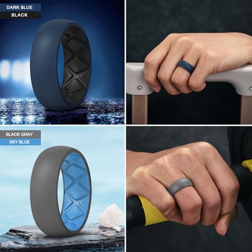 Egnaro Silicone Ring Men 1/4/5/6/7 Multipack of Breathable Mens Silicone Rubber Wedding Rings Bands with Air Flow Grooves4