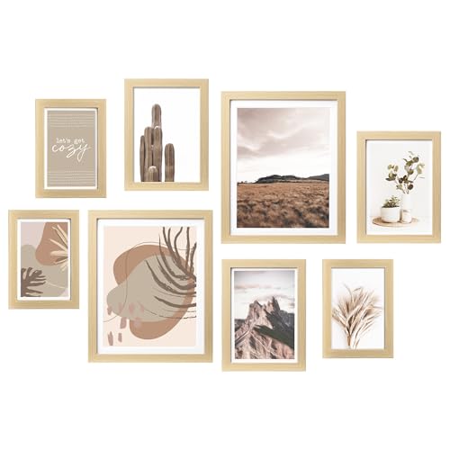 ArtbyHannah Gallery Wall Frame Set, 8 Pack Neutral Wall Decor, Beige, Small