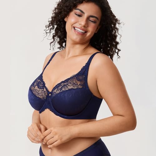 Image of DELIMIRA Women's Plus Size Full Coverage Underwire Unlined Minimizer Lace Bra