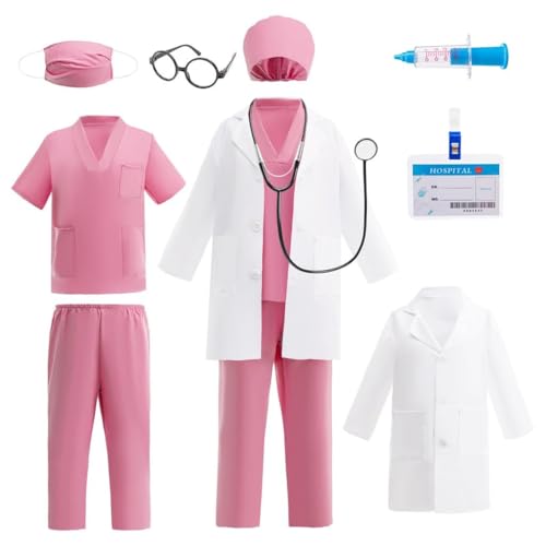 Lito Angels Deguisement d’Infirmière Enfant avec Blouse Tenue Médicale et Accessoires pour Filles Journée des Métiers Docteur Jeu de Rôle Halloween Cosplay Âge 12-13 Ans 158 Rose
