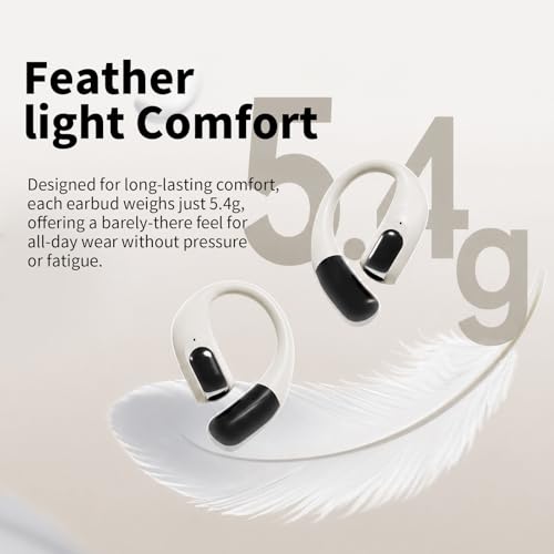 PDSKEPZ Open Ear Earbuds, IPX4 Waterproof Running Headphones for Gym Beige, Bluetooth 5.4 Wireless Earphones, 48H Playtime, Lightweight Earbuds with Ear Hooks - image 8