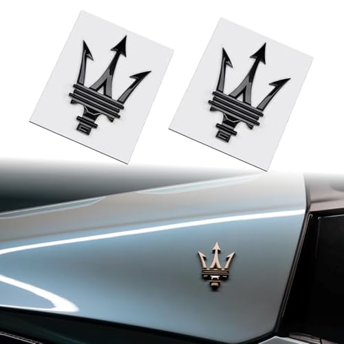 Image of 2PC Side Door Trident Logo Emblem Stickers,3D Rear Window Badge Compatible with Qvattroporte,Ghiblii Series Accessories(Black New)