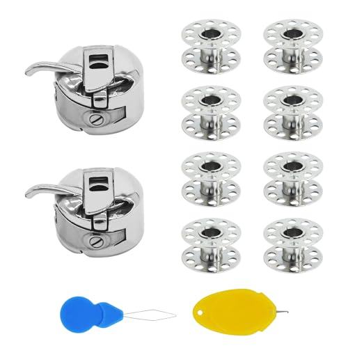 MABAHON 2 piezas canillas maquina coser + 8 piezas accesorios máquina de coser bobinas de acero inoxidable + 2 piezas enhebrador de aguja bobinas de metal para máquina de coser Frontla