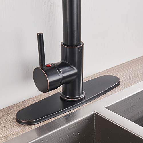 Votamuta Single Handle Kitchen Sink Faucet Rose Gold And Oil Rubbed Bronze Finish Pull Down Sprayer 360 Degree Spout Mixer Tap With 9.5 Inch Cover Plate #TOP7