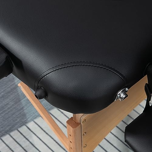 HOMCOM Massagetisch, klappbare Massageliege, höhenverstellbarer Massagebank, Massagebett mit Kopfstütze, für Spa, Salon, Kunstleder, Holz, Schwarz