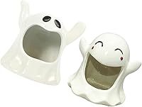 Vista 7 de ABOOFAN Portavelas de Halloween con forma de fantasma, portavelas votivas, 2 portavelas de cerámica para centros de mesa de Halloween, decoración