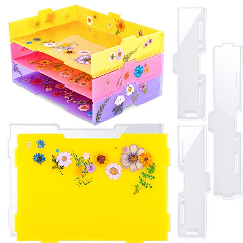 NiArt Resin Molds for Stackable Letter Tray DIY, Silicone Epoxy Casting Molds Set Multifunctional Desktop Paper File Organizer Cosmetic Stationery Jewelry Storage Home Office School Business