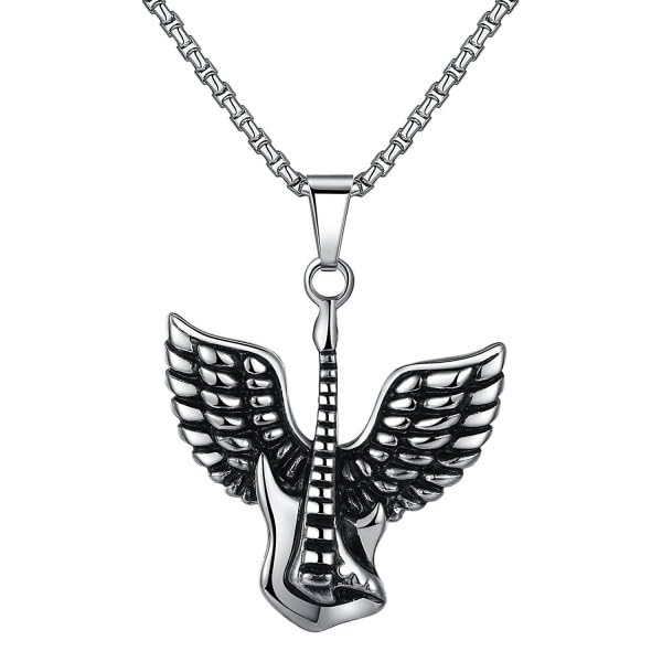 glamshell Stainless Steel Angel Wing Guitar Pendant Necklace Unisex 21" Link Chain-picture-27