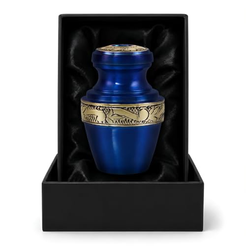Grecian Blue Small Keepsake Urns for Human Ashes Decorative Mini Urn