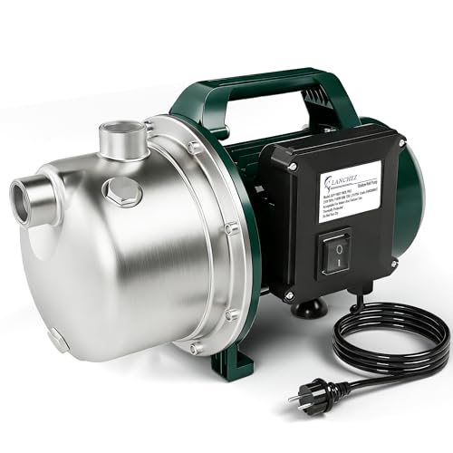 LANCHEZ Gartenpumpe 7200 l/h Fördermenge, Leistung 1100 W, 50 m Förderhöhe, Ansaughöhe bis zu 7 m, Wasserpumpe für Regenfässer, Zisternen, Gartenteiche