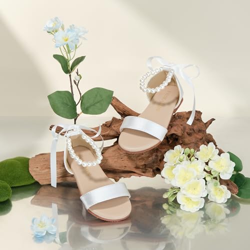 Image of PHIRAMIN Toddler Girl Sandals - Flower Girl Dress Shoes Open Toe Little Kid Wedding Party