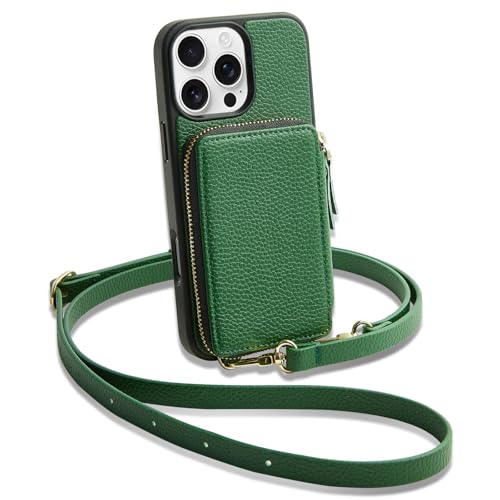 ZVE ���z�^�P�[�X iPhone 16 Pro�p �J�[�h�z���_�[�t�� ���X�g�X�g���b�v�t���g�ѓd�b�p�[�X �N���X�{�f�B �W�b�p�[���U�[ �g�ѓd�b�J�o�[ iPhone 16 Pro 6.3�C���`�p �_�[�N�O���[��